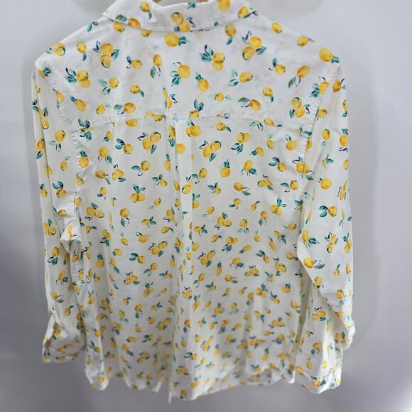 Croft and Barrow White Lemon Button Down Roll Tab Long Sleeved Shirt Size 1x - Picture 2 of 15